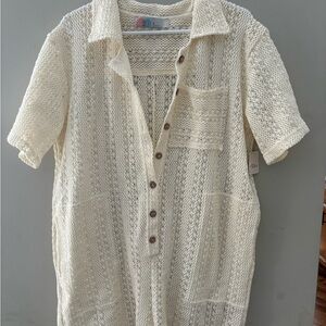 Free People Beach Cover Up Cream Knit Button-Up Romper